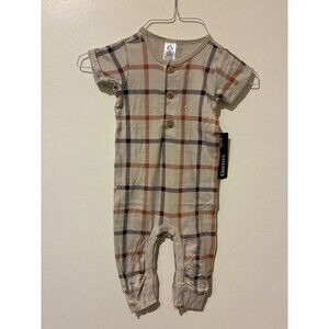 NWT Gerber Beige Plaid Short-Sleeve Jumpsuit - 12M
